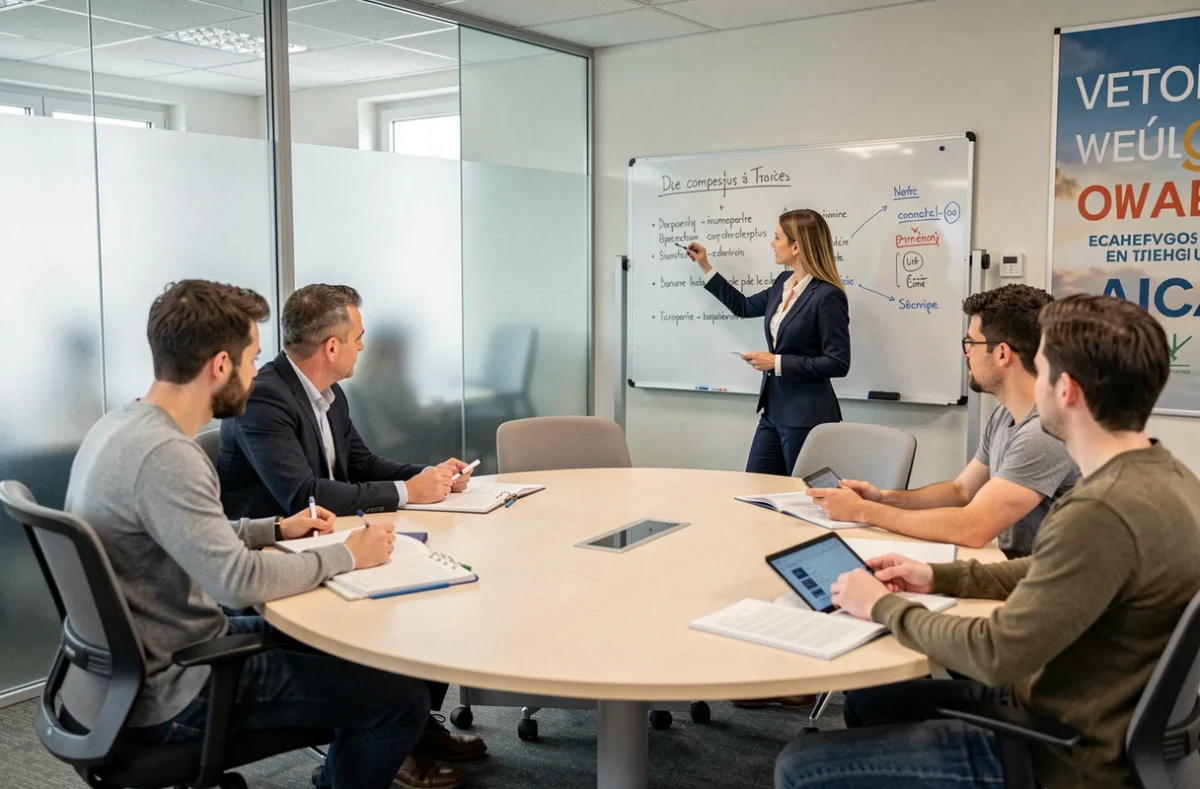 Session de certification professionnelle au CFA Isifa Plus Values avec une formatrice et des apprenants adultes