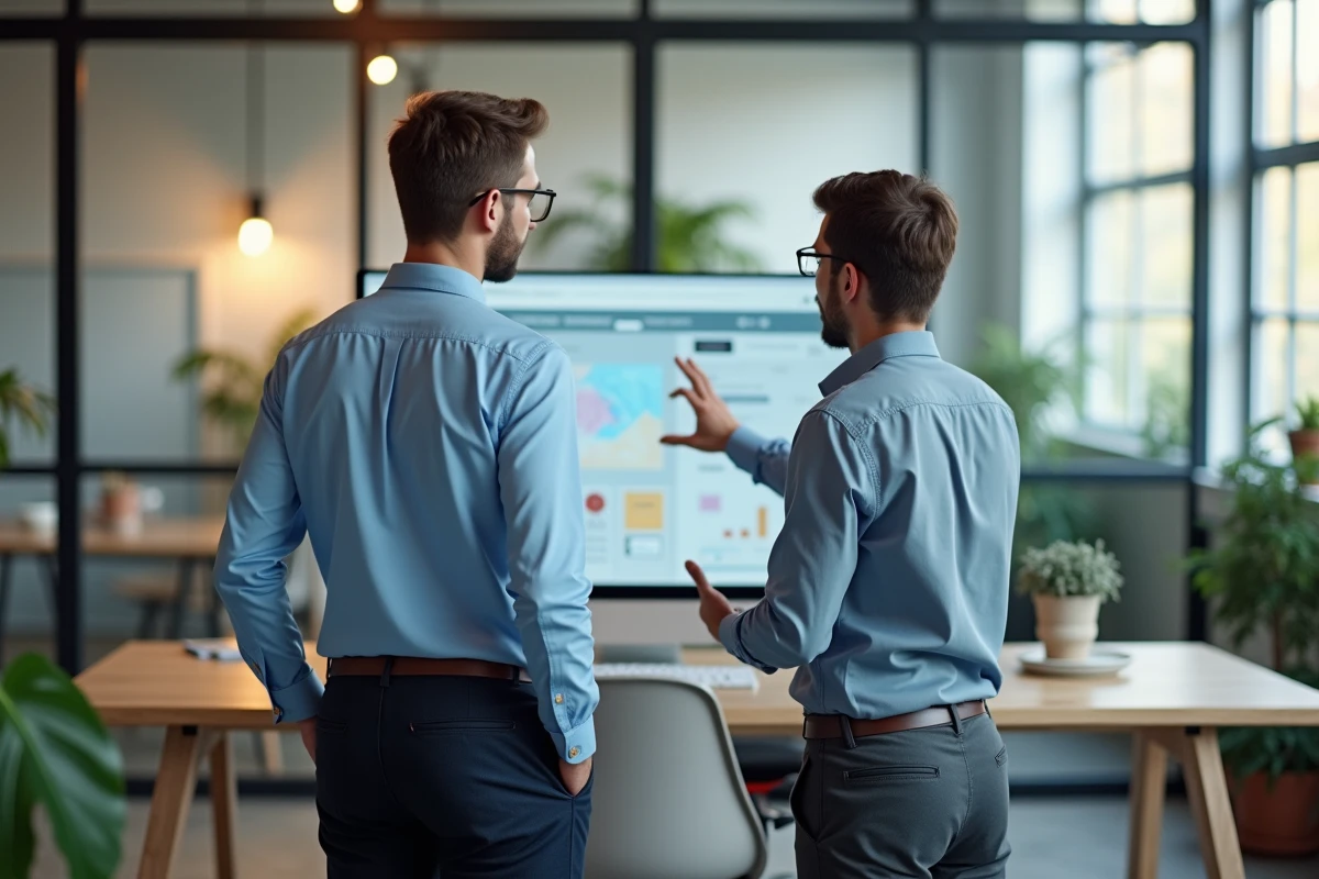 Jeune homme collaborant sur un projet graphique en coworking