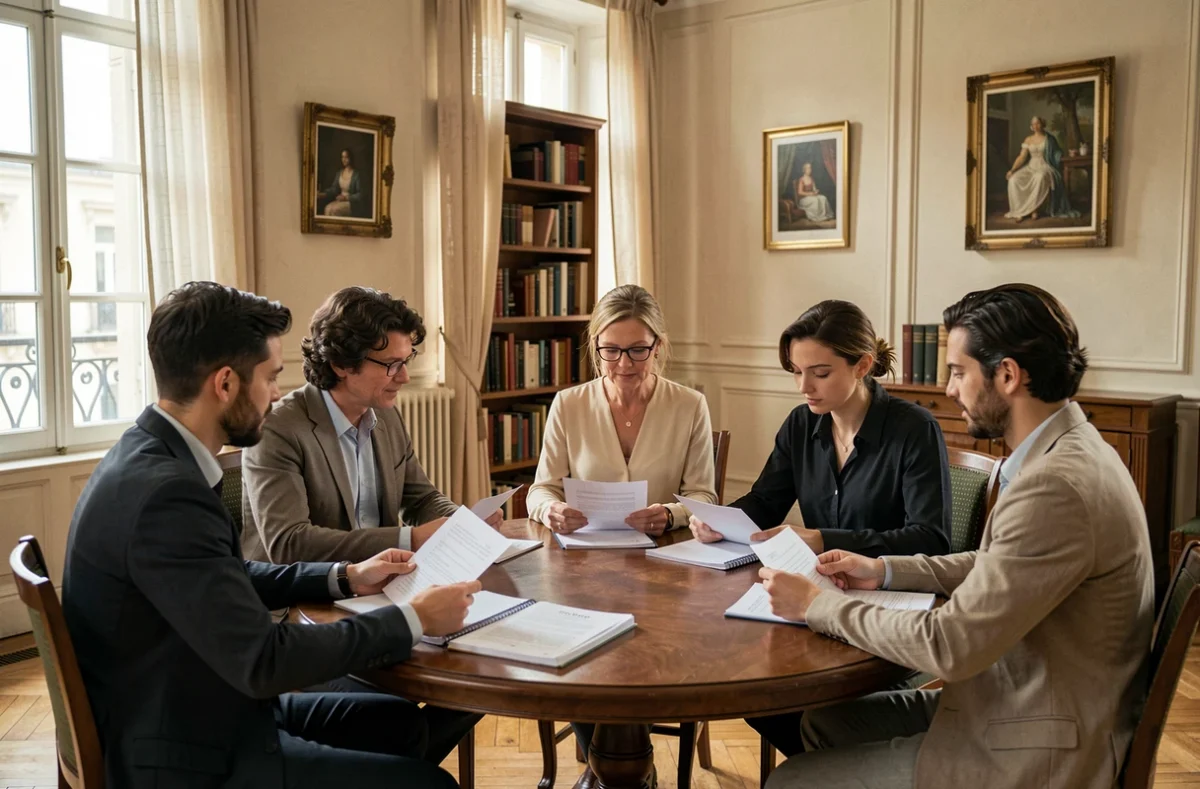 Cours de langue française dans une salle classique de L'École Française avec enseignante et apprenants internationaux