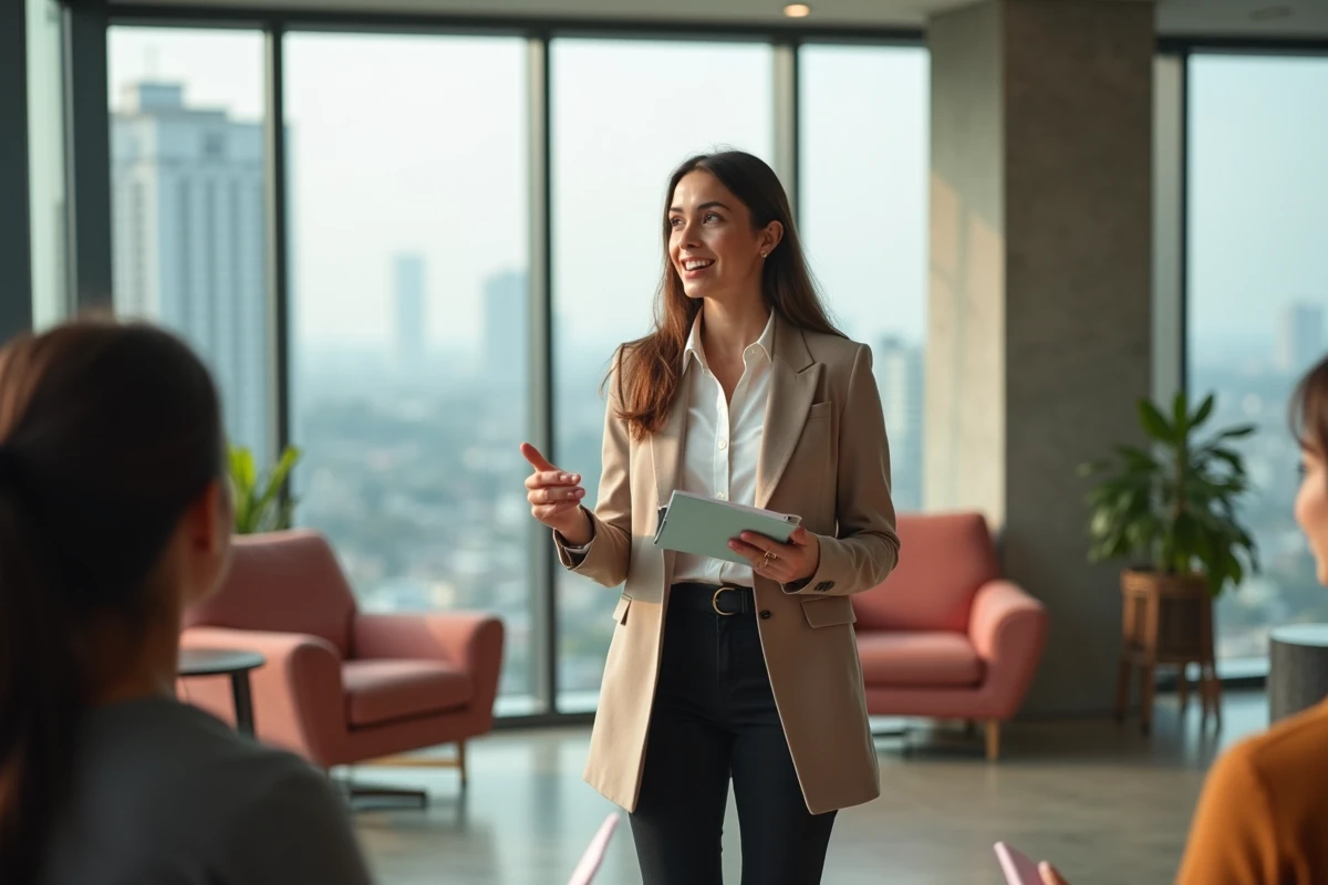 Femme confiante animant un atelier de développement personnel