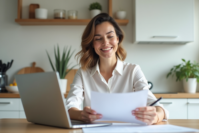 Femme d affaires au bureau à la maison travaillant sur un ordinateur