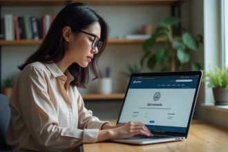 Femme concentrée sur son ordinateur dans un bureau moderne