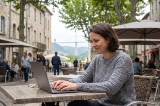 Jeune femme travaillant sur un ordinateur à Millau