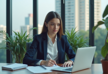 Reconnaître ses compétences : stratégies efficaces pour se démarquer Jeune femme en blazer bleu dans un bureau moderne
