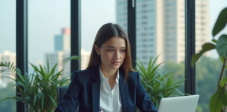 Reconnaître ses compétences : stratégies efficaces pour se démarquer Jeune femme en blazer bleu dans un bureau moderne