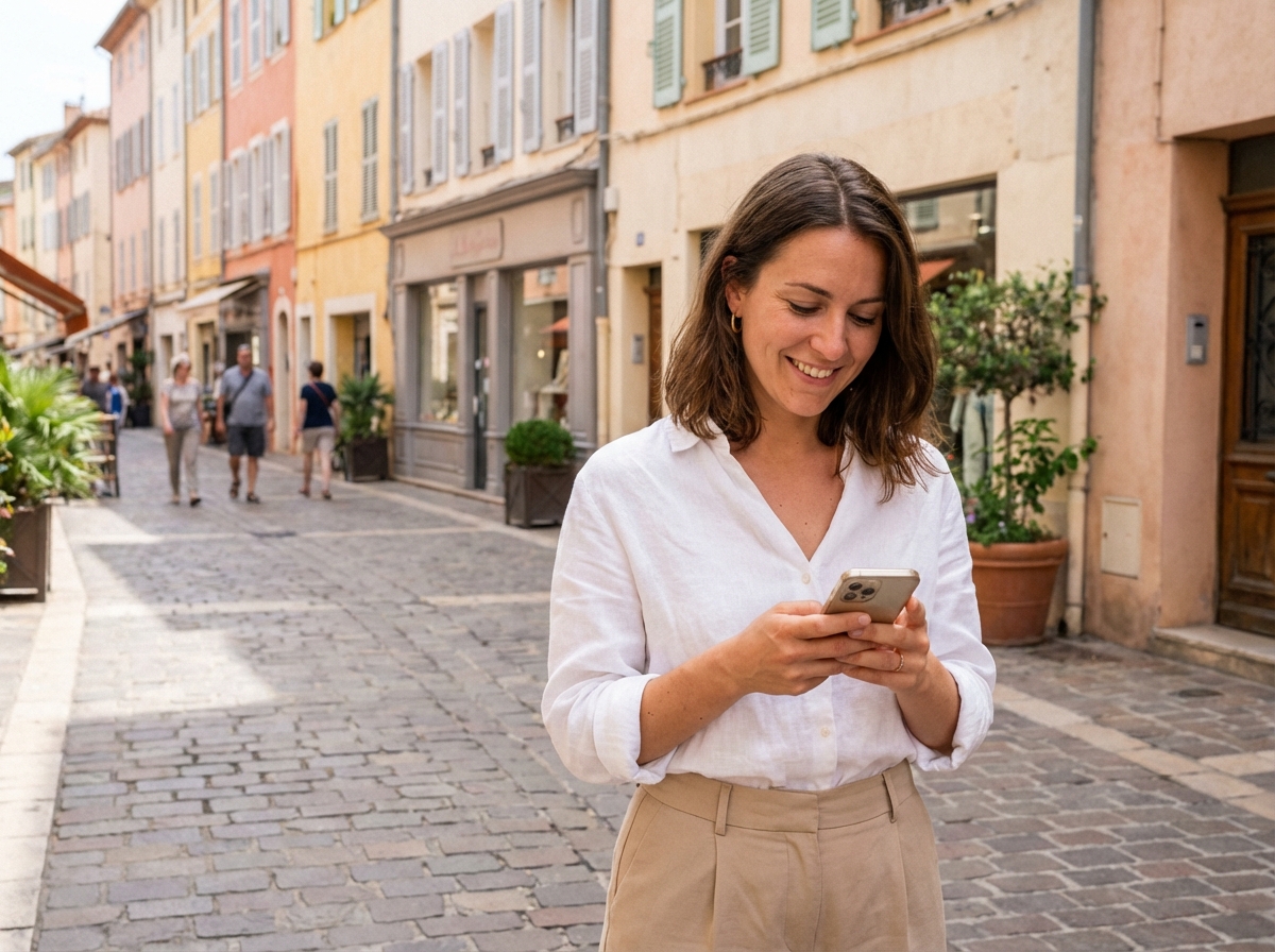 Femme souriante dans la rue à Fréjus