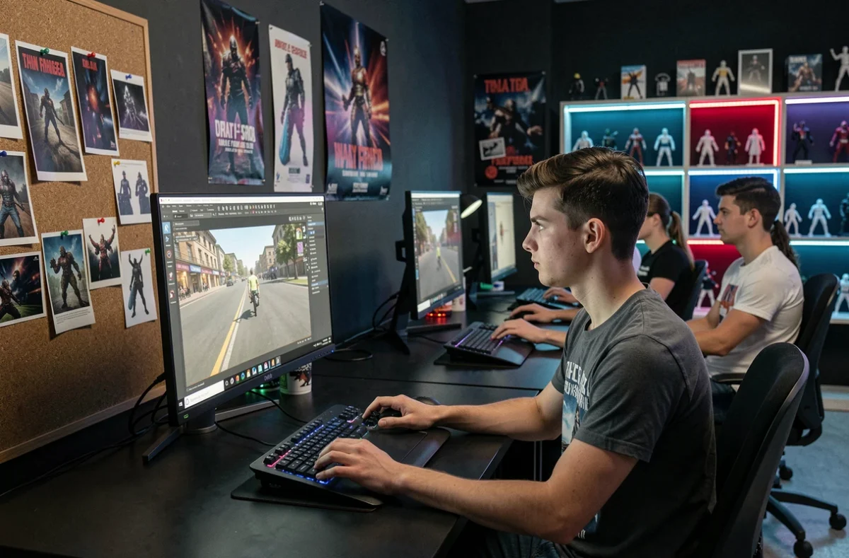 Étudiant en game design travaillant sur un moteur 3D dans le studio de formation du Gaming Campus Paris