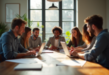 Groupe de jeunes entrepreneurs dans un bureau moderne