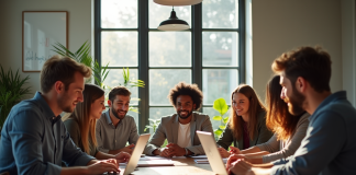 Groupe de jeunes entrepreneurs dans un bureau moderne