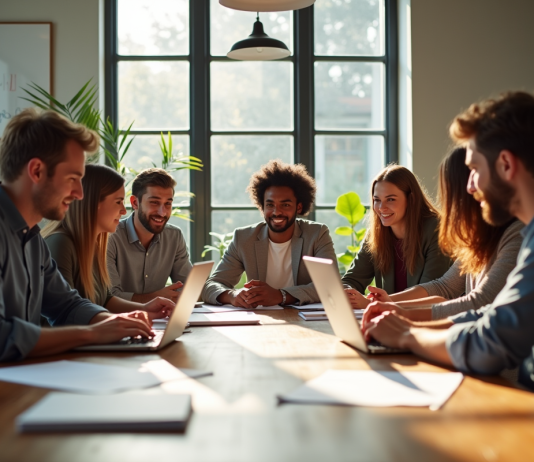 Groupe de jeunes entrepreneurs dans un bureau moderne