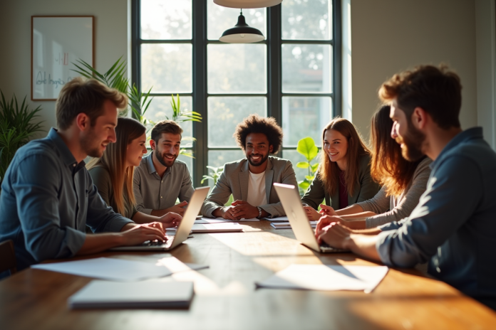Groupe de jeunes entrepreneurs dans un bureau moderne