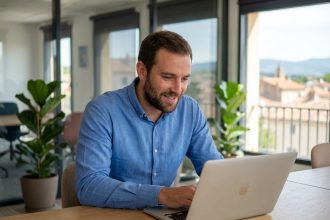 Homme concentré dans un espace coworking à Fréjus
