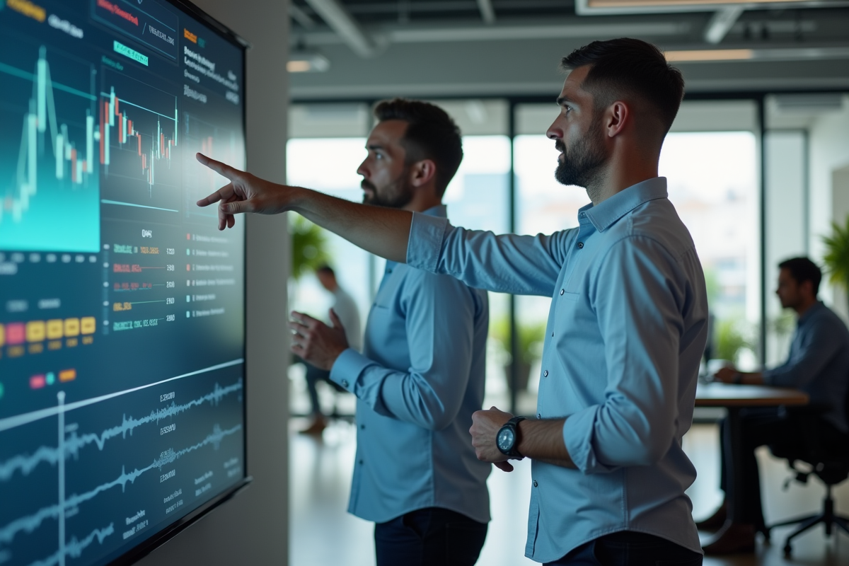 Homme en discussion avec équipe dans un open space moderne