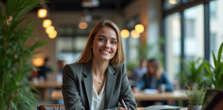 Entrepreneur : Formations essentielles pour réussir en 2025 ! Jeune femme confiante en coworking moderne avec plantes et gadgets