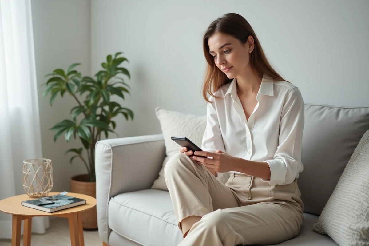 Une jeune femme recevant un email de relance sur son smartphone pour finaliser l'achat d'une formation en ligne abandonnée