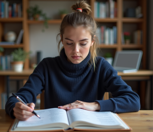 Fautes au code : comment les éviter et les corriger facilement ? Jeune femme concentrée à étudier le code de la route