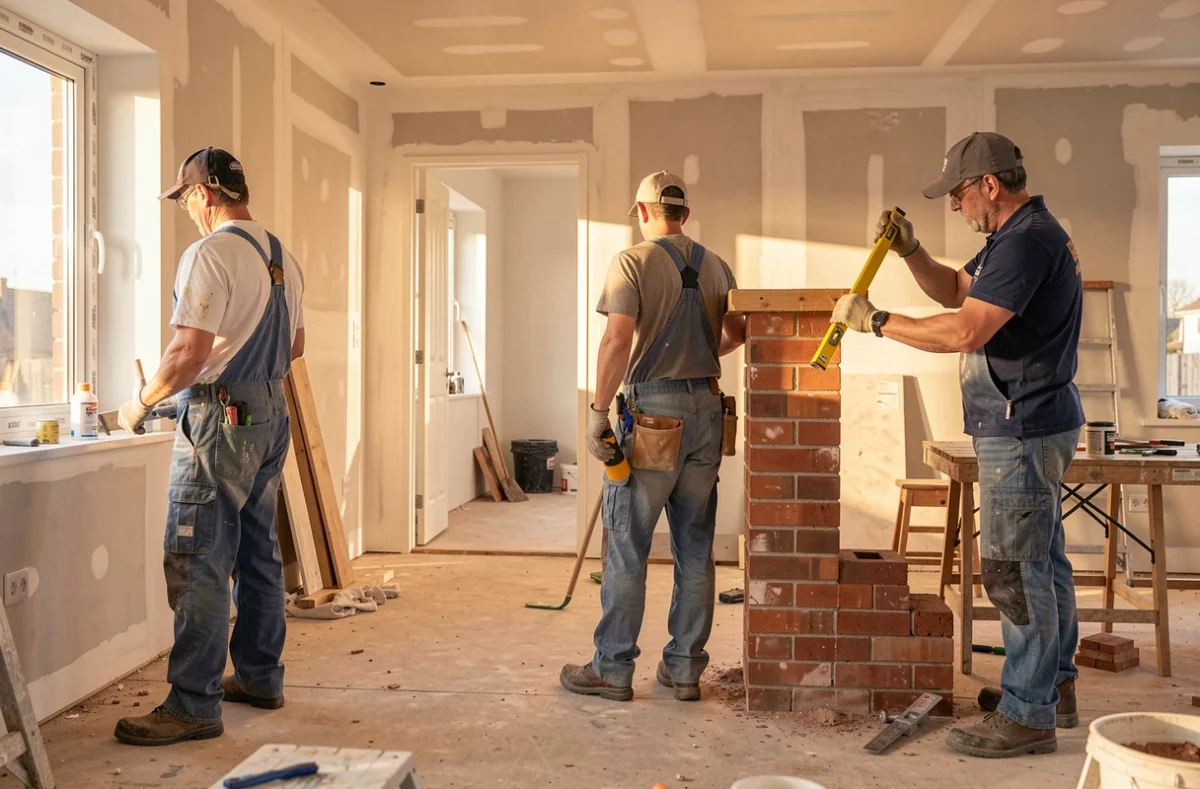 Ouvriers de différents niveaux de qualification sur un chantier de rénovation