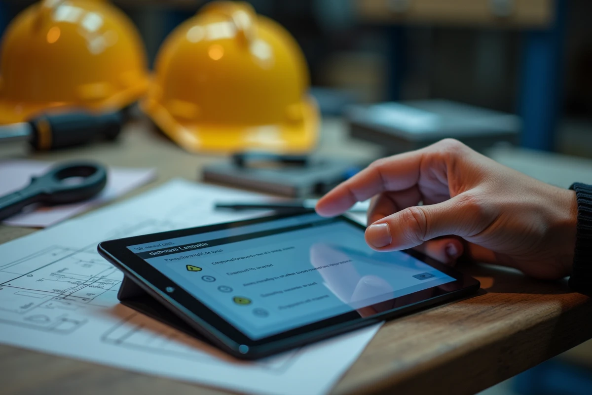 Gros plan sur une tablette affichant un quiz de certification en habilitation électrique lors d'une formation en lycée pro