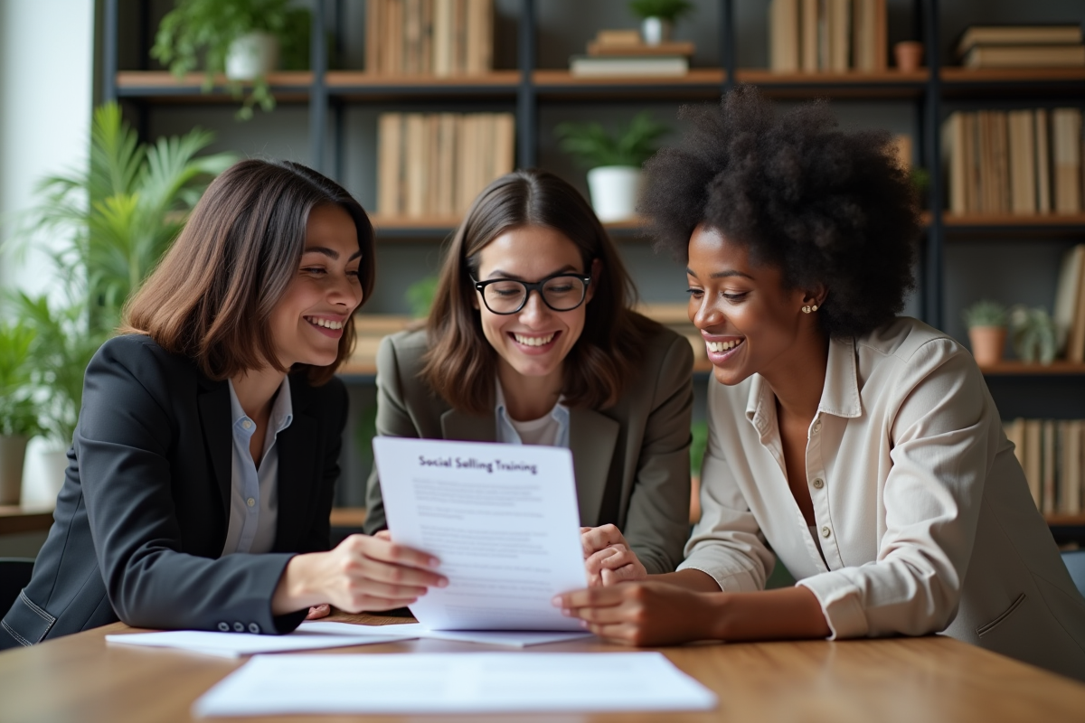 Trois jeunes professionnels discutant autour d
